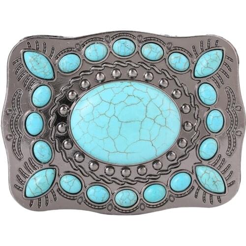 Mens Womens American Western Style Turquoise Stone Belt Buckle Cowboy Cowgirl Belt Buckle Vintage Beads Belt Buckles