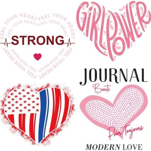 Red Love Heart Letters stickers t shirts Thermal Stickers Heat-sensitive patches Iron-on Transfers Garment Accessories