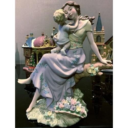 Fancy toy Elegant hand-painted Ceramic craft gift Mother child love time Furnishing articles Figure sculpture statue decoration