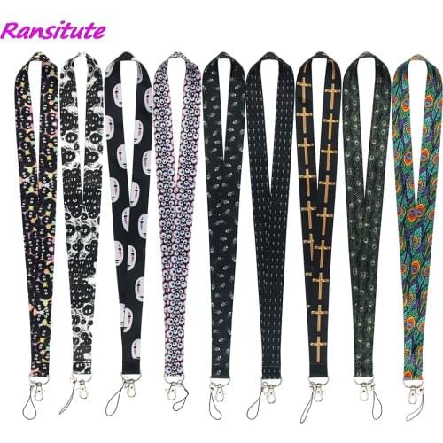 Ransitute R1746 New Fashion Cross Feather Painting Art Key Chain Lanyard Neck Strap For Phone Keys ID Card Creative Lanyards