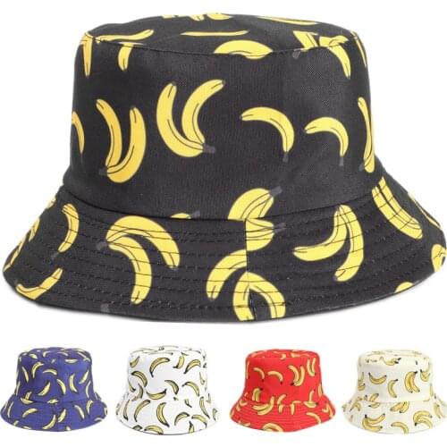 Cotton Fruit Banana Print Bucket Hat Fisherman Hat Outdoor Travel Hat Sun Cap Hats for Men and Women 323