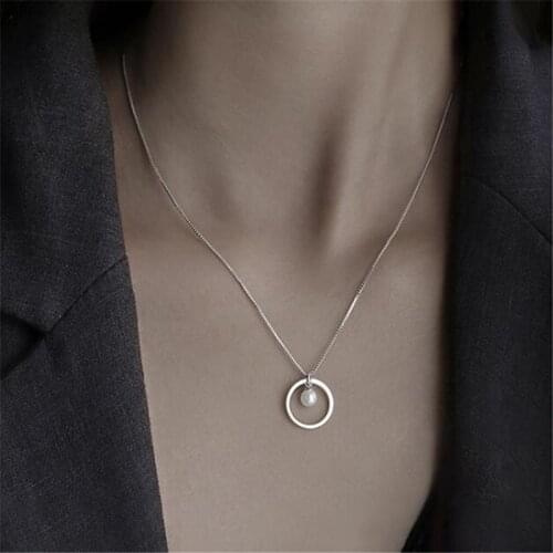 Simple Temperament Womens Silver Color Necklace Circle Pearl Short Choker Necklace Fashion Female Pendant Jewelry