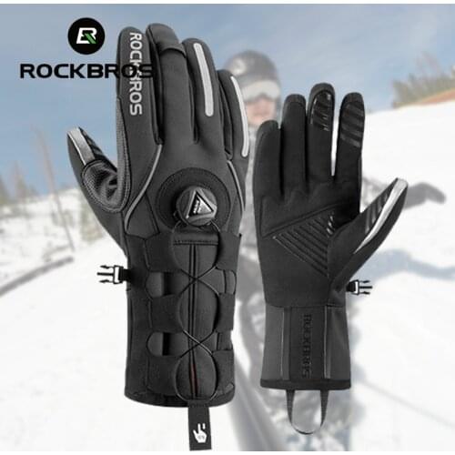 ROCKBROS Adjusatble Cycling Gloves Reflective Screen Touch Warm MTB Bike Gloves Outdoor Waterproof Motorcycle Bicycle Gloves