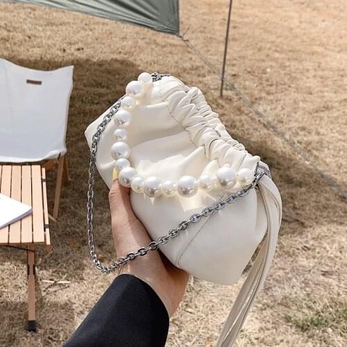 Luxury brand Pearl Tote bag Pleated bag 2021 New Quality Soft PU Leather Womens Designer Handbag Travel Shoulder Messenger Bag