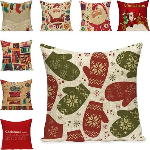 Christmas Series Cartoon Santa Claus Pillows Cover Cotton Linen Cute Christmas Gifts pattern Sofa Decorative Home Cushion Cover