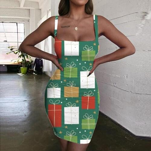 KYKU Christmas Dress Women Christmas Tree 3d Print New Year Vestido Sexy Party Halter Sleeveless Womens Clothing Plus Size