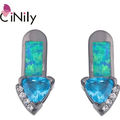 CiNily Blue Fire Opal Blue Zircon Black Gold Plated Stud Earrings for Girls Jewelry