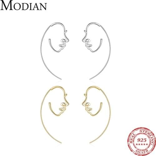 Modian 100% 925 Sterling Silver Astract Human Face Hoop Earrings Fashion Elegant Line Ear For Women Girls Fine Jewelry Arete