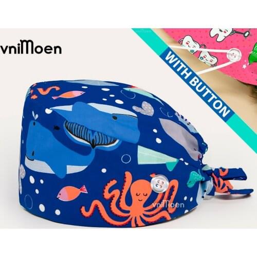 Underwater world nurse costume hat Clearance Pattern Scrub Cap Print Working Hat Women Men Beautician Dust Proof Cook Chef Caps