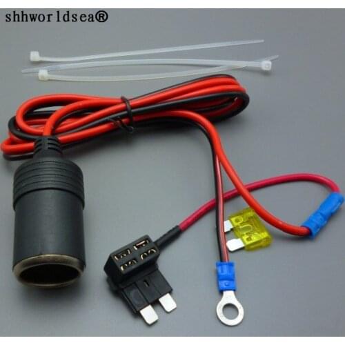 Shhworldsea 1m 1.5mm Car Cigarette Cigar Lighter socket 12V Extension standard Fuse Tap Holder Lead with mid size fuse