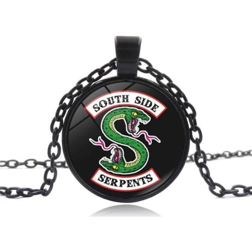 Mysteries of Riverdale Necklace South Side Serpents Pop Glass Cabochon Pendant Black Color Choker Chain Necklace Women Jewelry