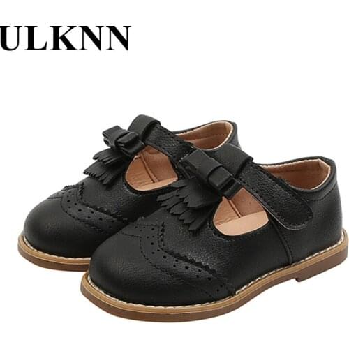 ULKNN Autumn New Girls Leather Shoes Baby Beige Fashion Tassel Single Shoes Soft Sole Childrens Casual Shoes For Kids Black