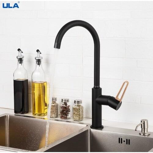 ULA Brass Kitchen Faucet Black Gold 360 Rotation Faucet Kitchen Tap Deck Mounted Cold Hot Water Sink Mixer Taps Torneira