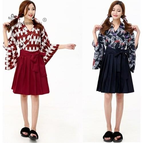 Japanese Skirt Kimono Costume Woman Dress Asian Femal Clothing Lady Kids Yukata Haori Tops Print Kawaii Clothes Girls Robe Sets
