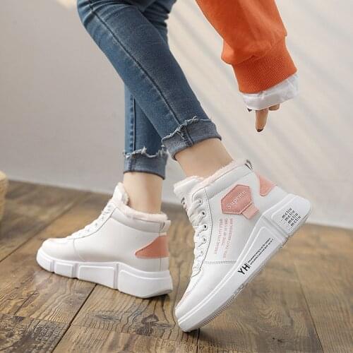 2020 Winter High Top Plush Shoes Women Ankle Boots Warm Woman Shoes Sneakers Flats Lace Up Ladies Shoes Women Snow Boots 35-40