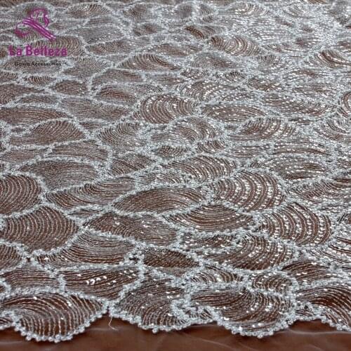 Off white french rayon with sequins embroidery tulle mesh lace fabric wedding/evening dress lace fabric 130cm by yard