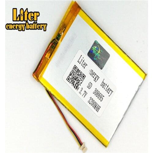 1.0MM 3pin connector 308695 3.7V 3200mah Tablet PC Battery lipo batteries rechargeable lithium ion polymer