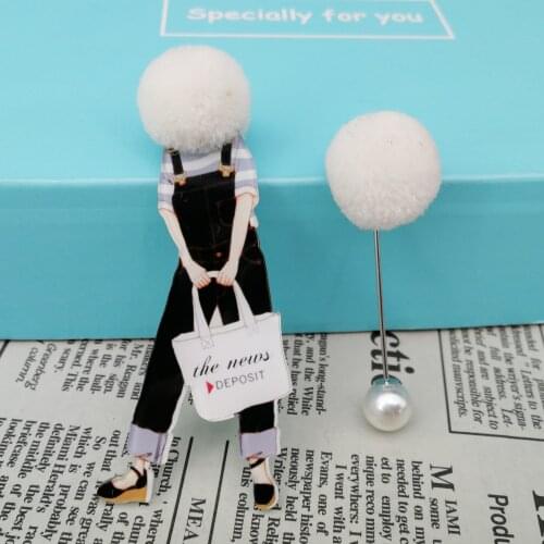 2Pcs New Fashion Jewelry Brooch Set Girls Cute Button Brooch Pin Cartoon Badges Icons Fur Ball Brooches for Woman Accessories