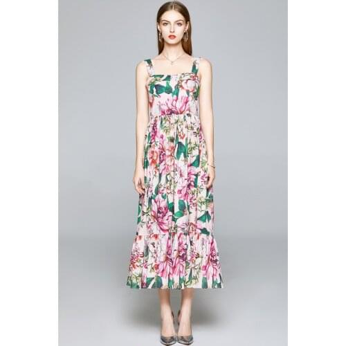 2020 Summer runways floral print slip dresss Fashion womens elegant dress B985