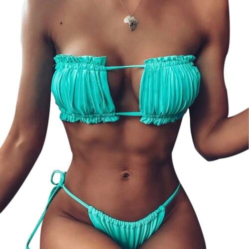 5 Colors Female Push-up Padded Swimsuit Women Strapless Beachwear Wrap Chest Bathing Suit Sexy Bikini Set Brazilian Biquini