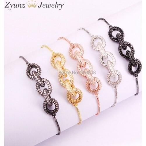 5PCS ZYZ325-9645 CZ Micro Pave Five Hoops Chain Shaped Connector Bracelet, Cubic Zirconia Oval Link Connector Bracelet