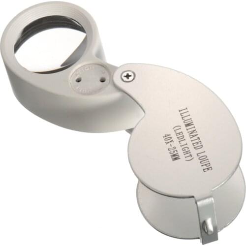 50pcs/lot 25mm Glass Lens 40X Portable Mini Magnifier Jeweler Eye Jewelry Loupe Loop Magnifying with LED Light