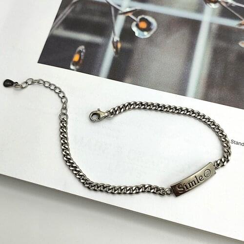 925 Silver Jewelry Set Retro Smile Letter Smiley Face Bracelet Necklace Pendant Hip Hop Niche Jewelry Jewelry Set