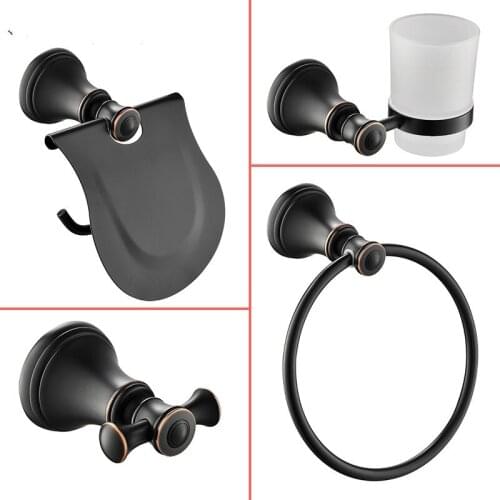 Oil Rubbed Bronze 4-Piece Bathroom Hardware Accessory Set Toothbrush cup holder paper holder Robe hook towel ring