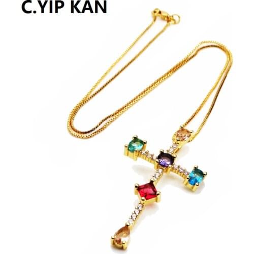 C.YIP KAN Fashion cubic zircon necklace pendant cross crucifix Jesus Christ Crucifix jewelry necklace as a gift for women