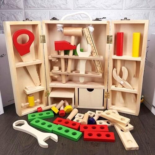 Children Real Life Wooden Maintain Tools Boys Pretend Toy Kids Wooden Tools Box Set Screws Assemble 3D Puzzle Educational Toy