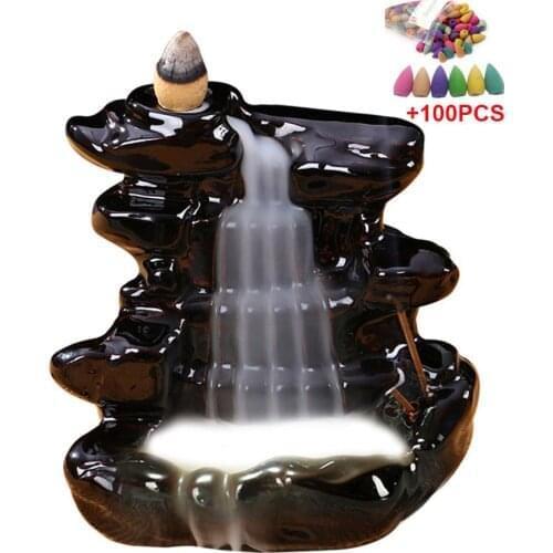 100pc Incense Cone + Burner Creative Home Decor Mountains & River Censer Backflow Incense Burner Use In The Home Office Teahouse