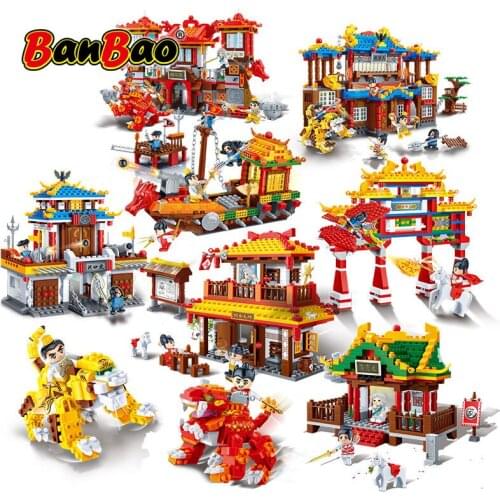 Chinese Style Kung Fu Temple Chinatown Chinese dragon Cannon Architecture Bricks Educational Building Blocks Toys Models