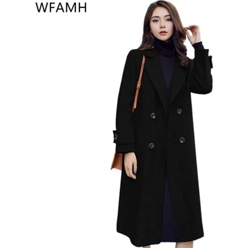 Korean Winter Women Long jacket Fashion Slim Elegant Ladies Warm Overcoat Solid color Female High grade Popular Woolen Coat