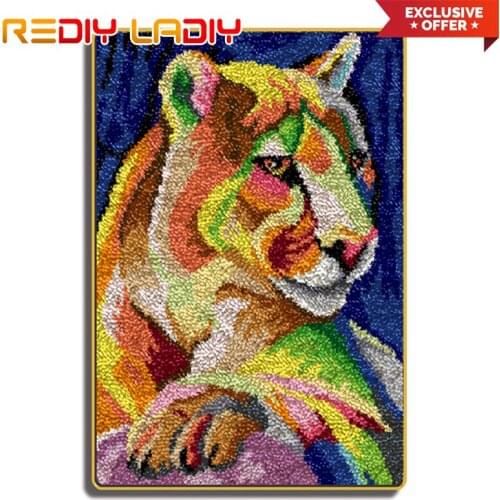 Latch Hook Rug Make Your Own Rug Crocheting Cushion Mat Rainbow Leopard DIY Carpet Rug Acrylic Yarn Print Canvas Hobby & Crafts
