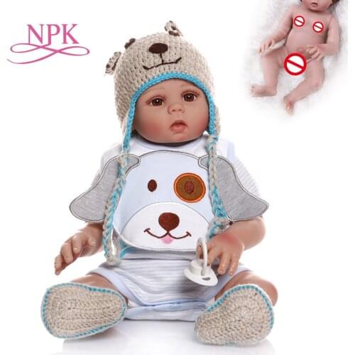 NPK 48CM bebe doll reborn baby boy doll in blue dress full body soft silicone realistic baby Bath toy Anatomically Correct