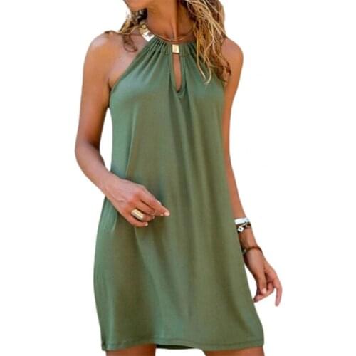 Summer Lady Dress Metal Halter Loose Casual Women Loose Sleeveless Dress mini Dresses sexy club women Dresses 3XL 2021