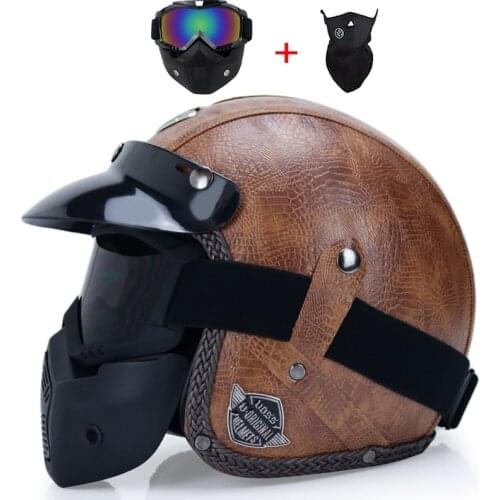 New Retro Vintage German Style Motorcycle Helmet 3/4 Open Face Helmet Four Seasons Cruiser Biker Moto Helmet with Glasses Mask