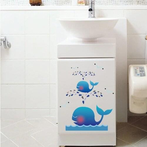 Cartoon cute whale wall stickers living room cupboard Home Decor kids room Decal waterproof Removable toilet stickers decoration