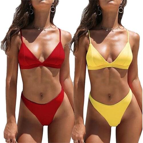 2021 NEW Summer Bikini Set Swimwear Women Solid Sexy Beach Wear Low Waist Biquini Badpak Dames