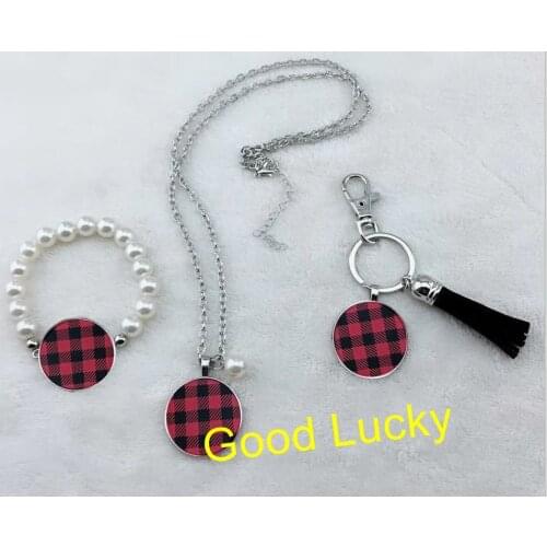100sets/lot new arrival hot selling buffalo plaid necklace/bracelet/keychain good quality monogram plaid Christmas gift