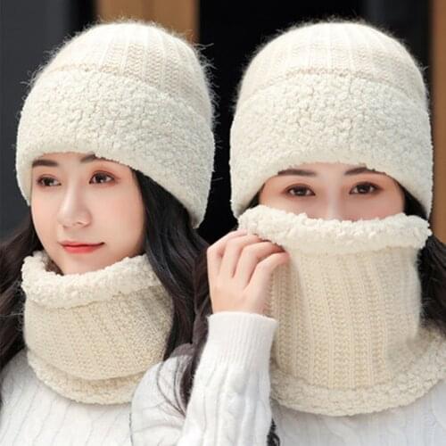 New Hat & Scarf Set Set Women Winter Hats Add High Quality Fur Lined Warm Knitted Hat For Female Keep Face Warmer Cap