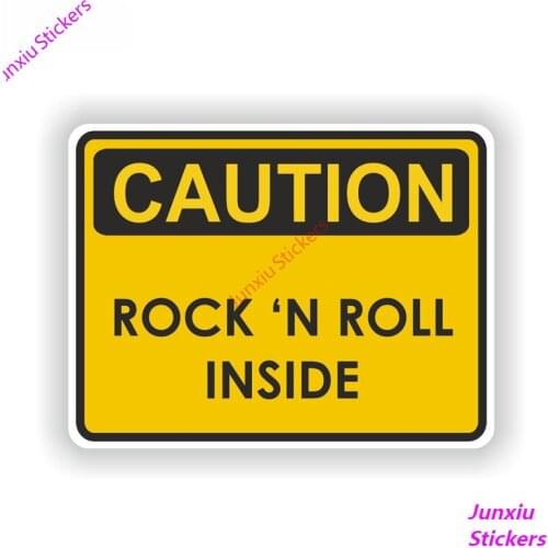 Caution Rock N Roll Inside Warning Music Sound Heavy Car Stickers and Decal Cover Scratches Motorcycle Car Decoration KK 14*11cm