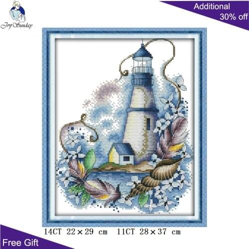 Joy Sunday Blue Lighthouse Needlepoint F965 14CT 11CT Counted and Stamped Home Decor Blue Lighthouse Cross Stitch kits