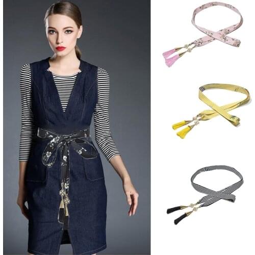 Luxury 2020 New Ladies Crystal Pendant Decoration Thin Waist Rope Female Wild Dress Tassel Printing Decoration Thin Belt Bg-920