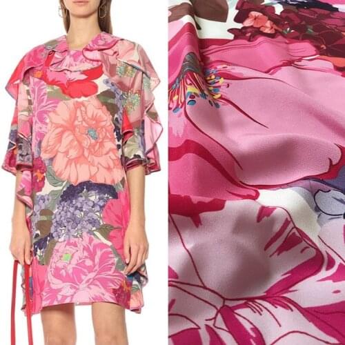 Pink Digital Printing Clothing V Brand Fabric Cloth 100% Polyester Crepe de Chine Dress Shirt DIY For Sewing Material Per Meter