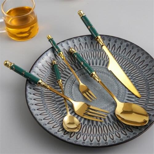 New Style Stainless Steel Tableware Dinner Knife Fork Spoon Creativity Fashion Marbling Ceramic Handle Nordic Restaurant