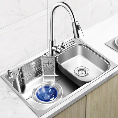 SUS304 Stainless Steel Kitchen Sink Large Single Sink Single Slot Dish Basin Vegetable Washing Thicken Kitchen Brushed Sink Set