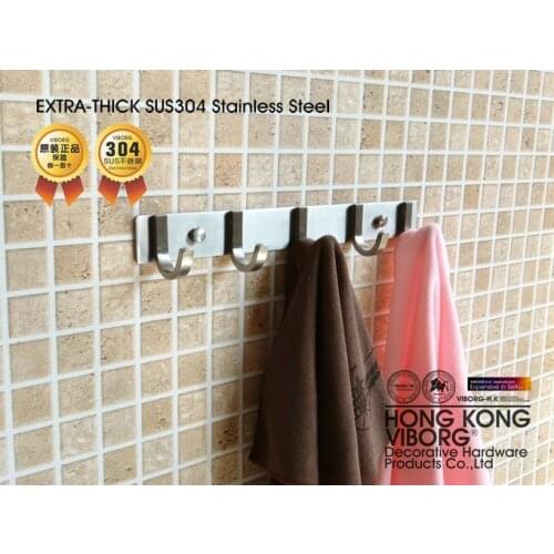 VIBORG (5 hooks) Deluxe Solid 304 Stainless Steel Bathroom Towel Holder Towel Rack Towel Hook Robe Hook Hat Coat Holder Hanger