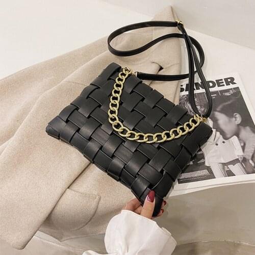 Vintage Weave Leather Women Shoulder Crossbody Bags 2021 Luxury Design Chain Casual Totes Ladies Messenger Bags Female Purses