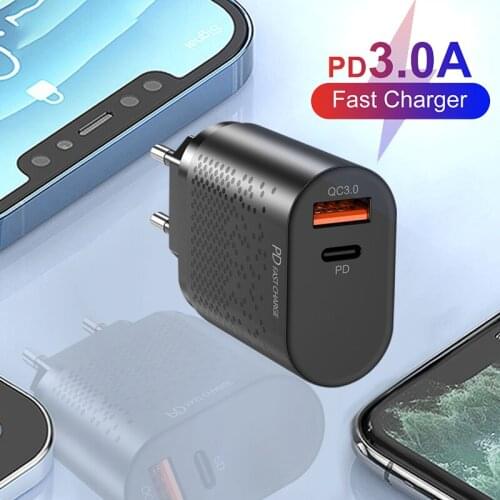PD 20W USB Charger EU US UK Wall Plug 3A QC3.0 Fast Charging Phone Charge For iPhone 12 Pro Max Xiaomi 11 Huawei P40 Samsung S21